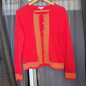 Lilly Pulitzer Red Button Down Shirt with Gold Accents